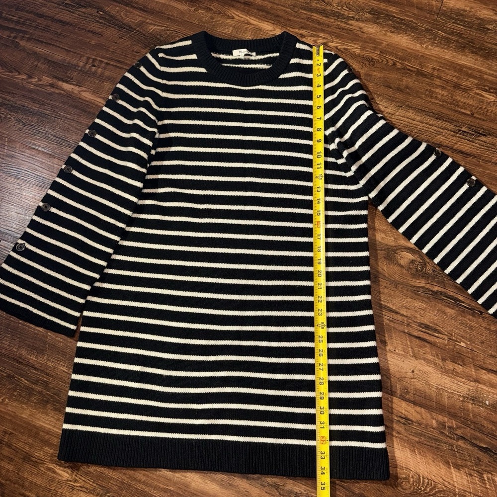Madewell Black White Striped Button Sleeves Merino Wool Knit Sweater Dress Large - Picture 7 of 8